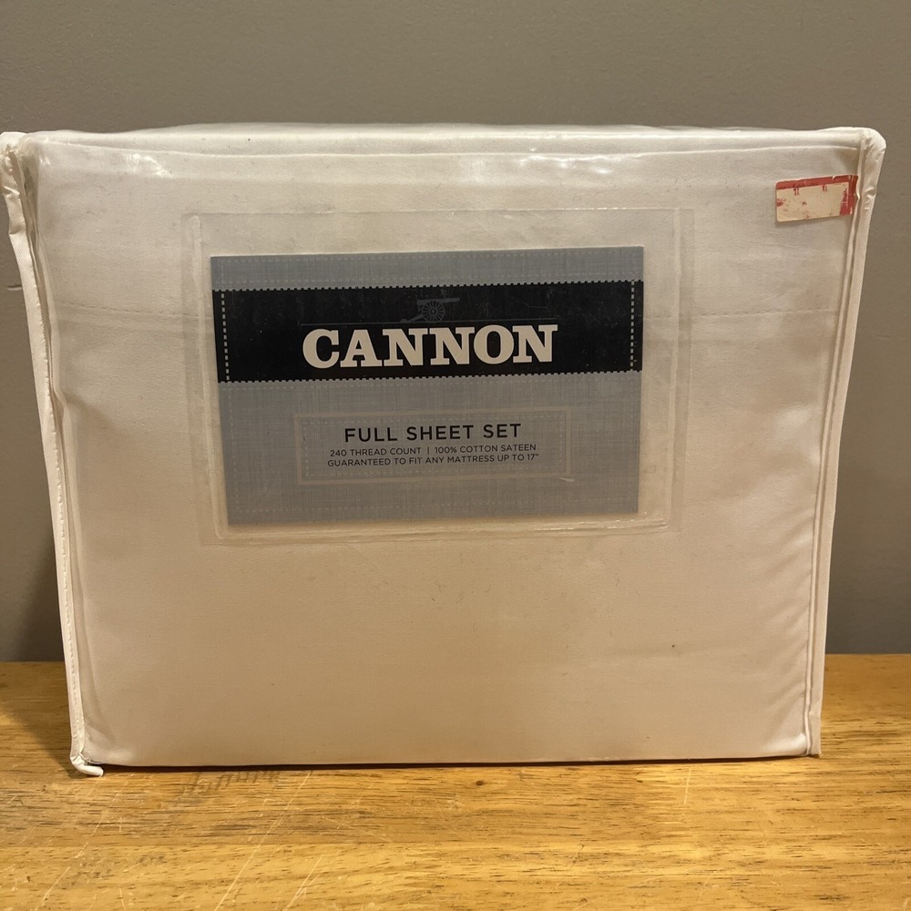 Cannon Full Sheet Set White 100% Cotten Sateen 240 Thread Count NOS Sears